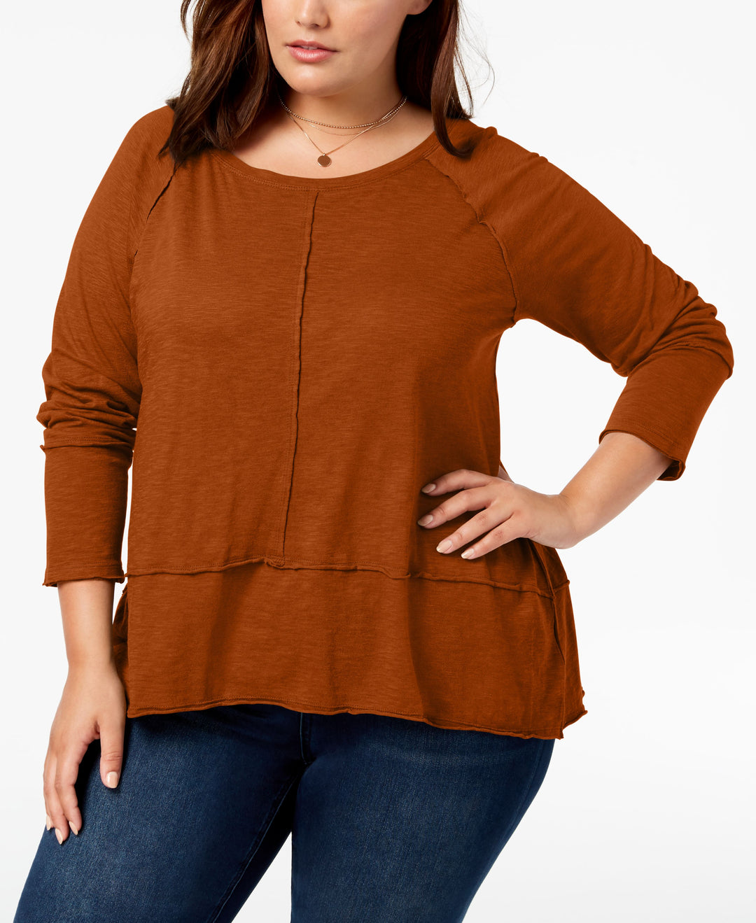 Style & Co Plus Size Seamed High Low Top