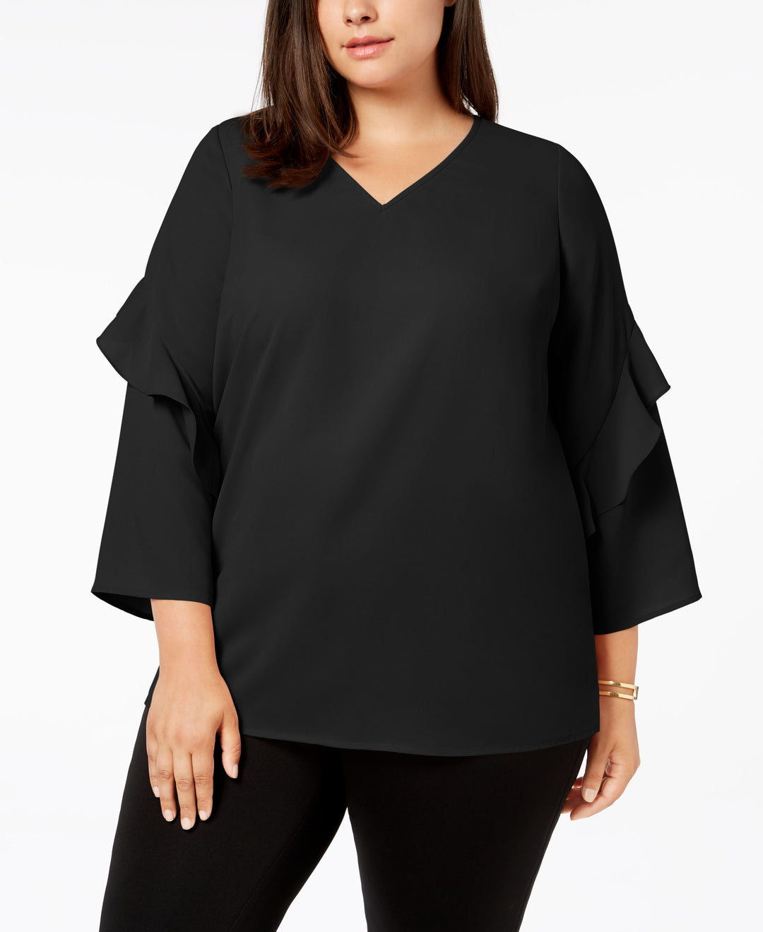 Plus Ruffled-Sleeve Zip-Back Top