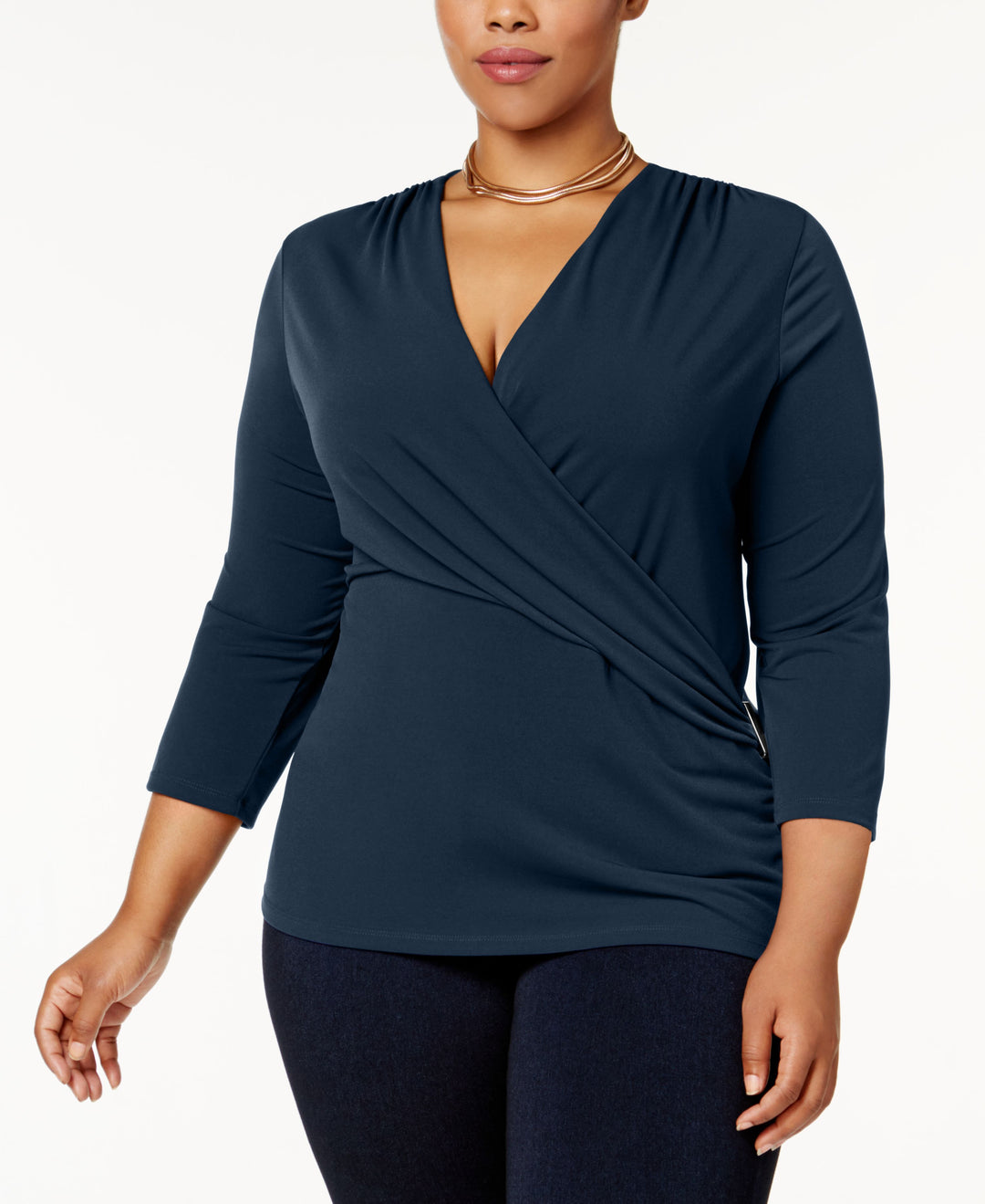 Charter Club Plus Size Faux Wrap Hardware Top