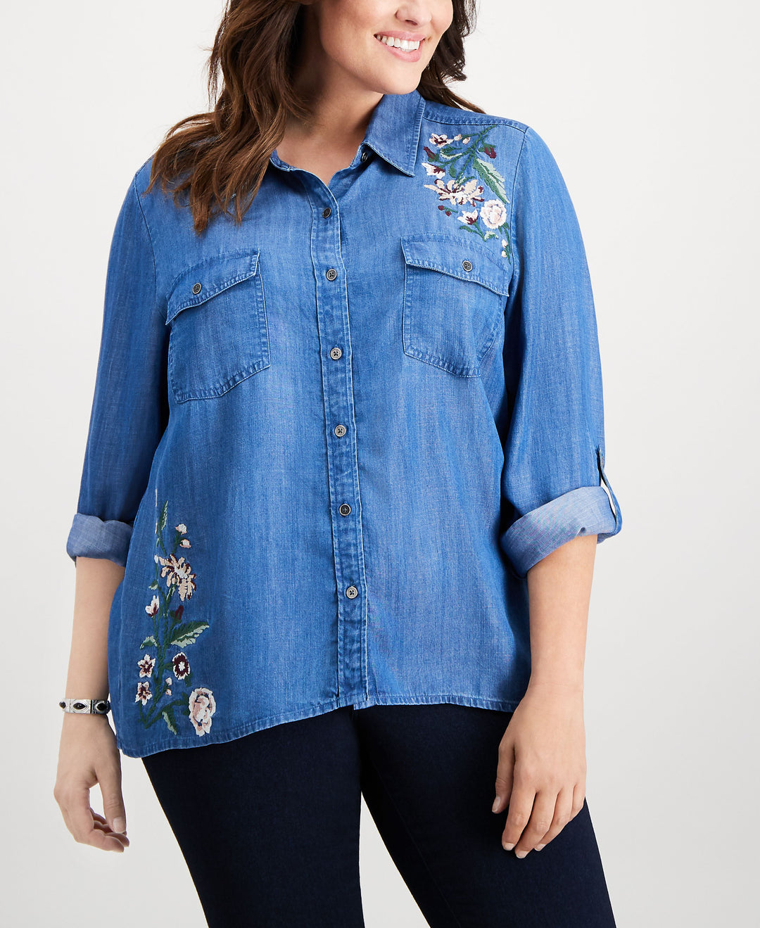 Style & Co Plus Size Embroidered Denim Shirt