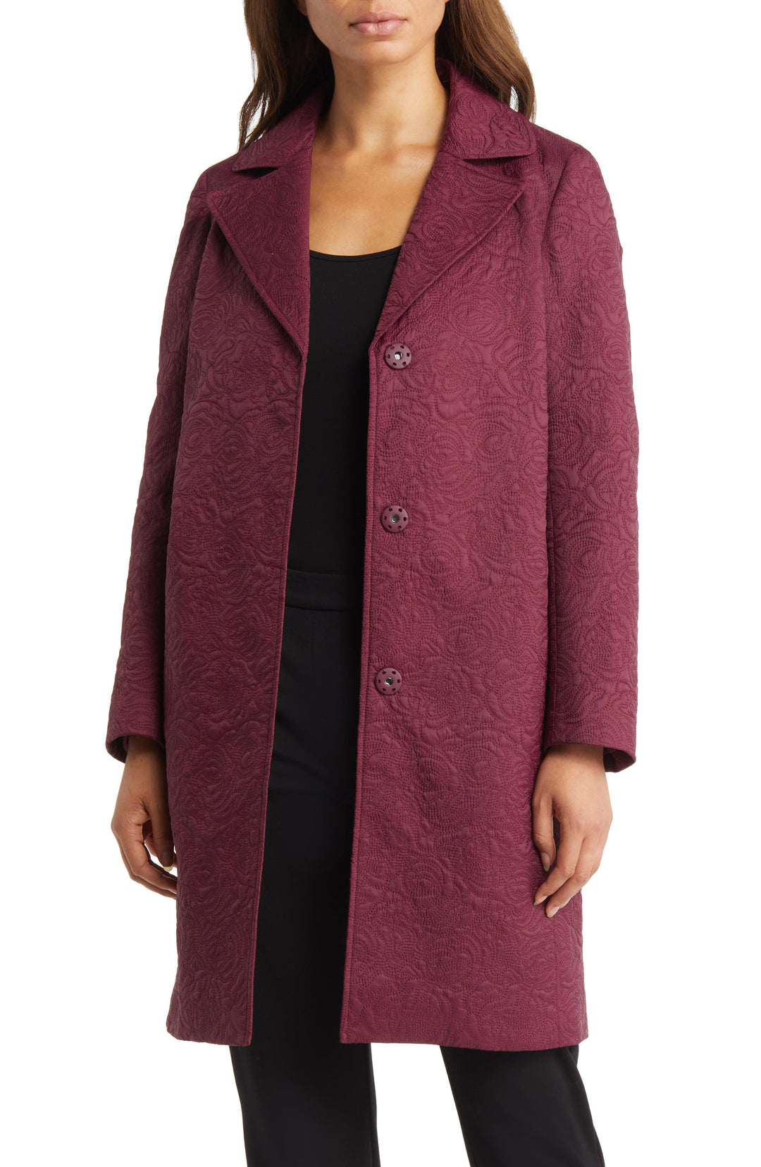 Anne Klein Womens Floral Midi Quilted Coat