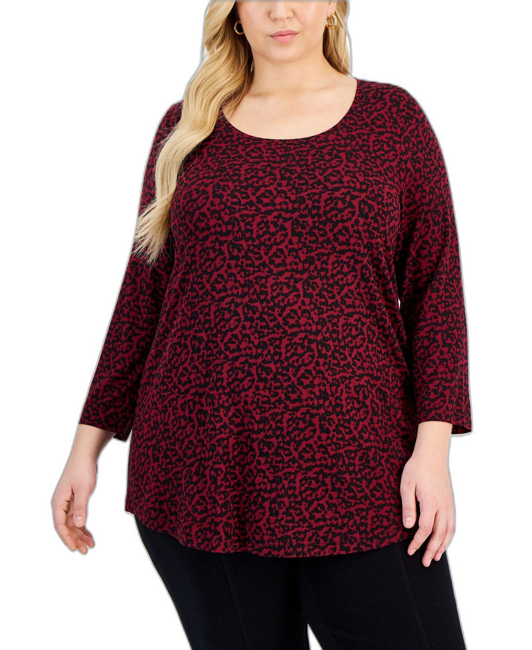 Plus Size Abstract-Print 3/4 Sleeve Top