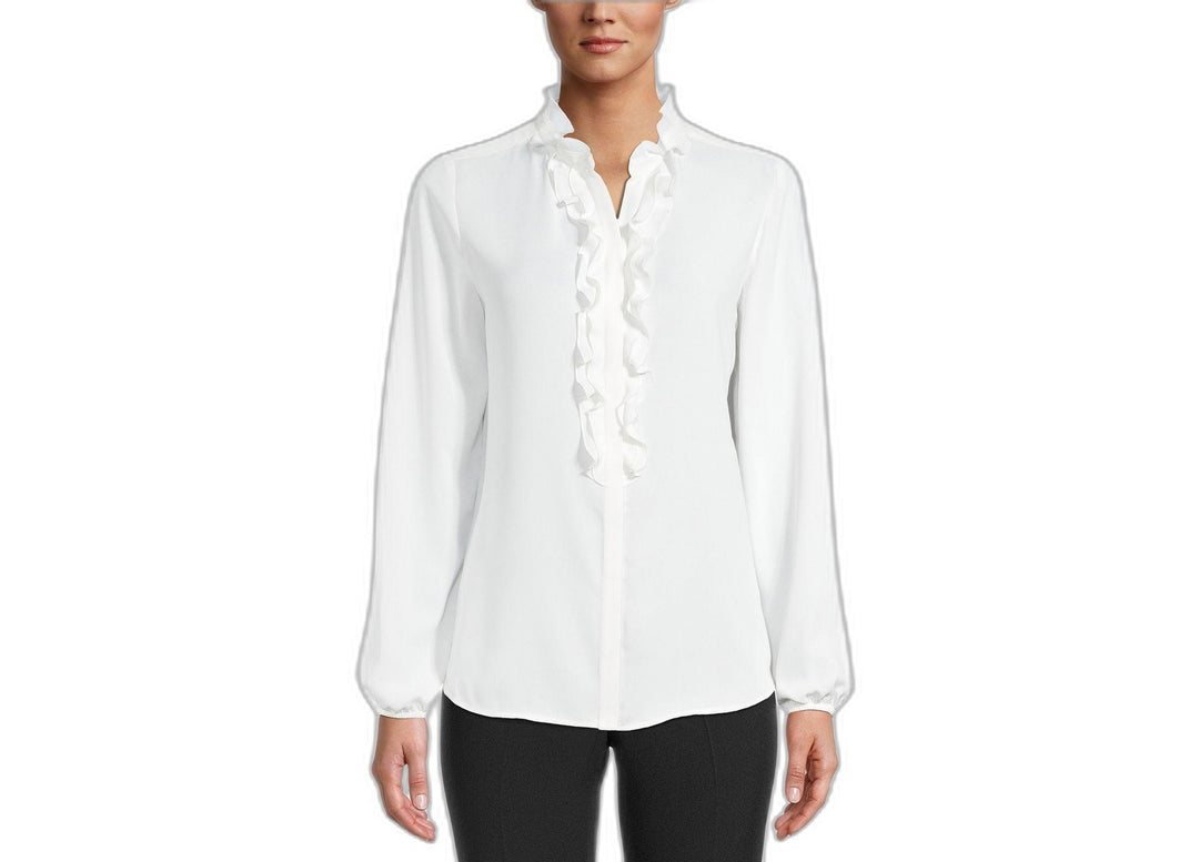 Bar III Womens Long Sleeve Ruffled Blouse