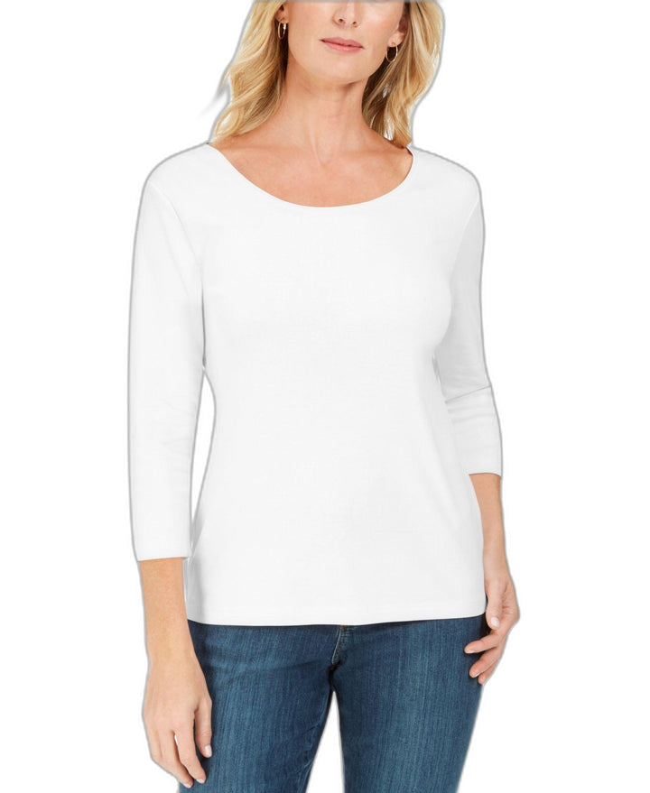 Petite 3/4 Sleeve Cotton Scoop-Neck Top