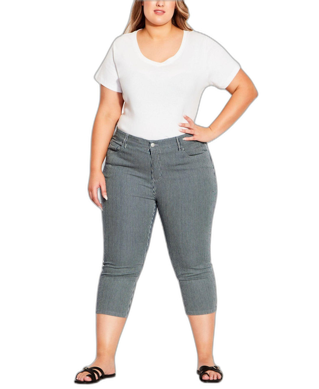 Plus Size Stripe Denim Capri