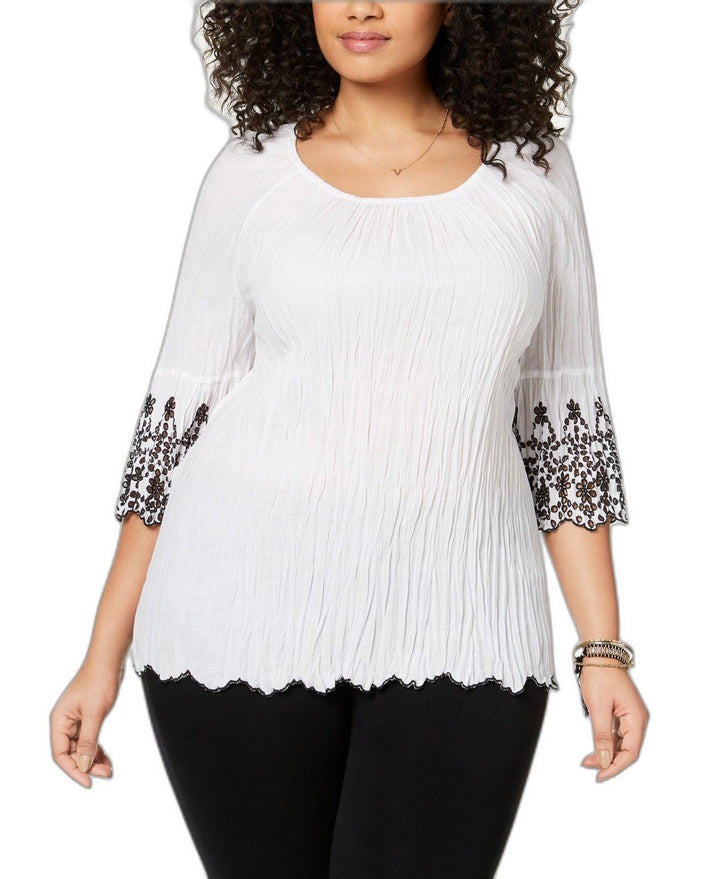Style & Co Plus Size Cotton Eyelet Trim Top