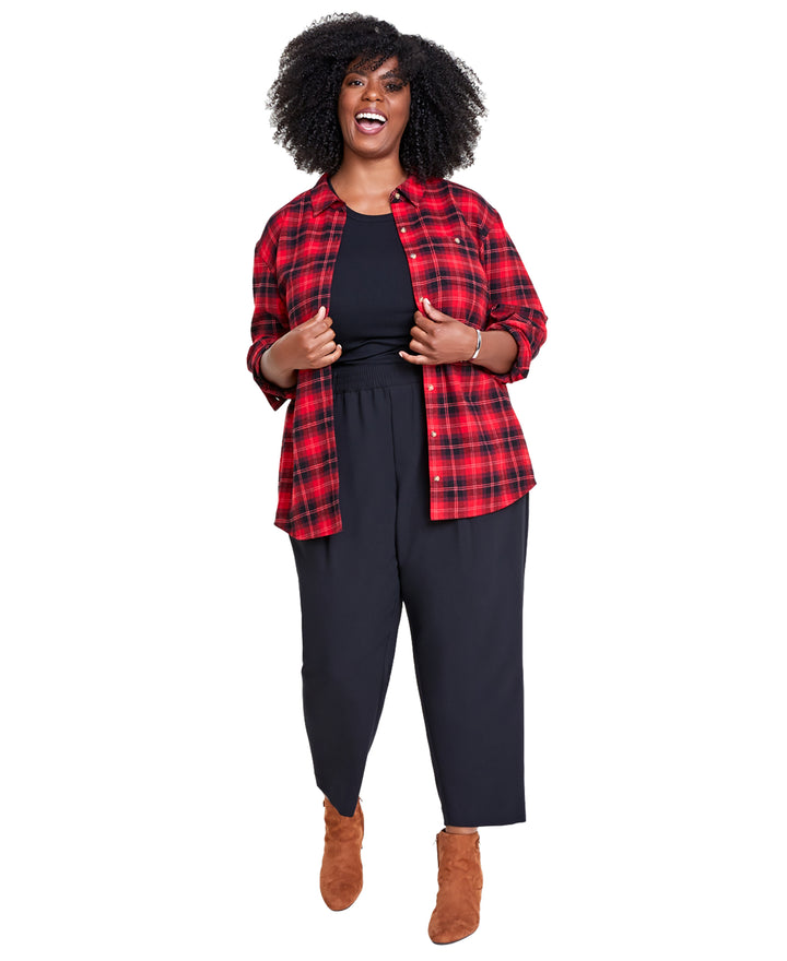 Plus Size Cotton Flannel Plaid Tunic Shirt