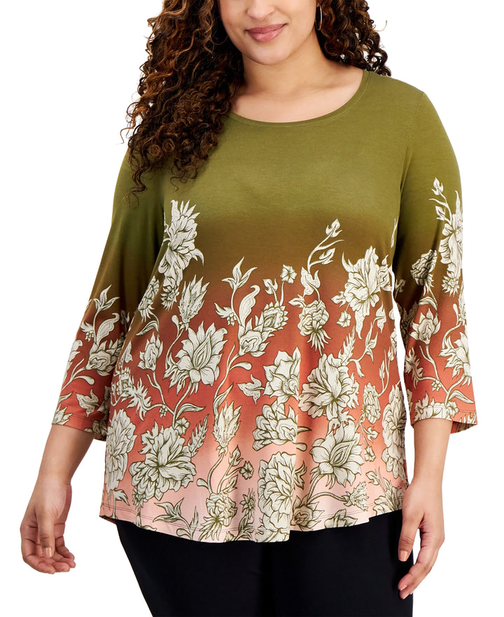Plus Size Printed 3/4-Sleeve Top