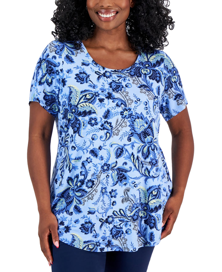Plus Size Bloom Print Short-Sleeve Top
