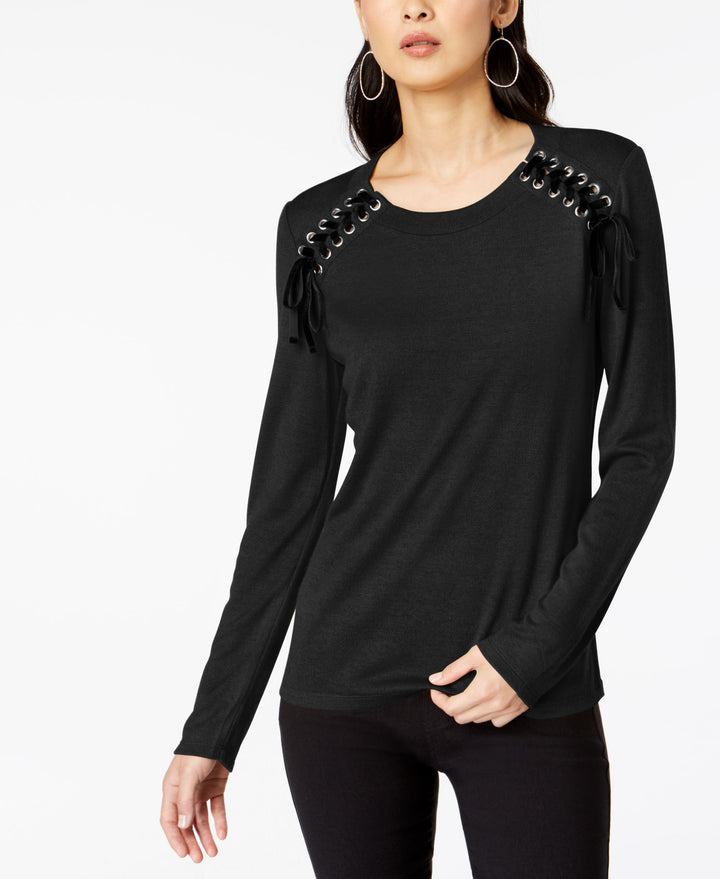 Lace Up Scoop Neck Top