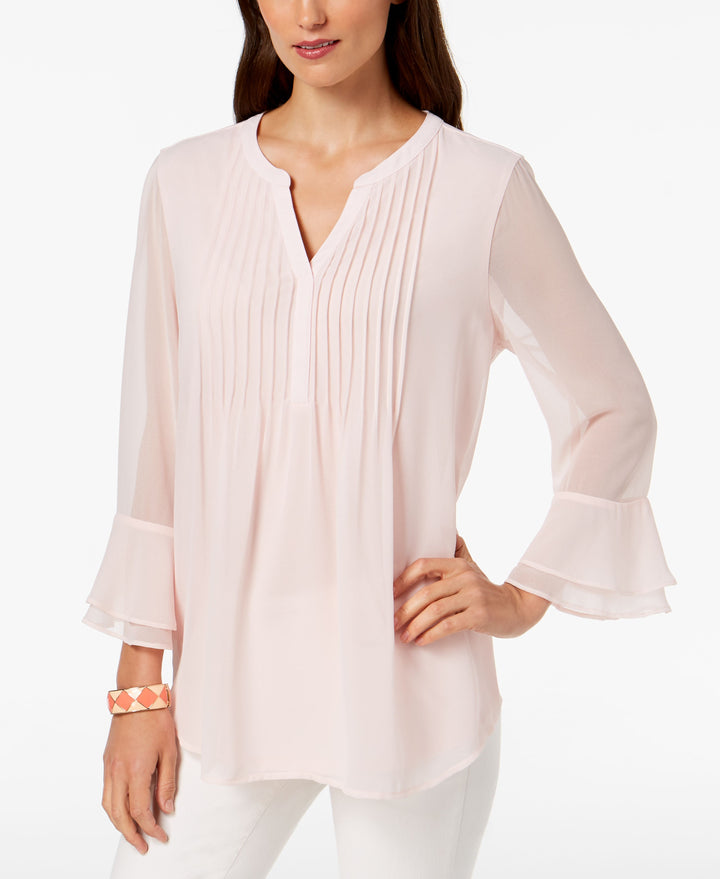 Charter Club Double Ruffle Solid Pintuck Top
