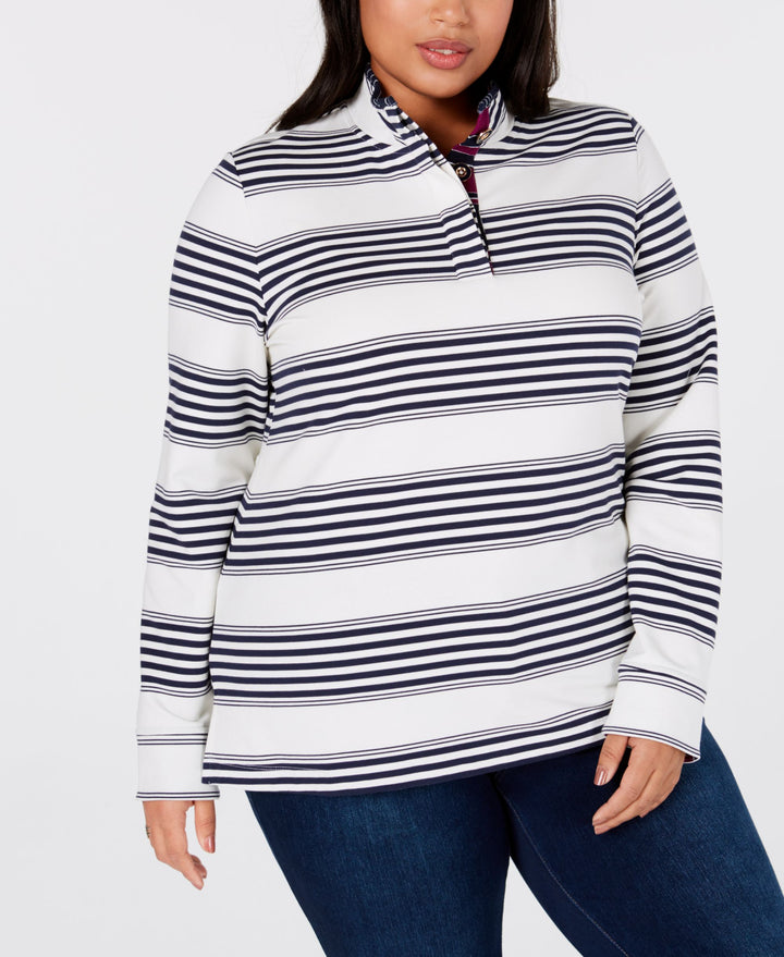 Plus Size Striped French Terry Henley