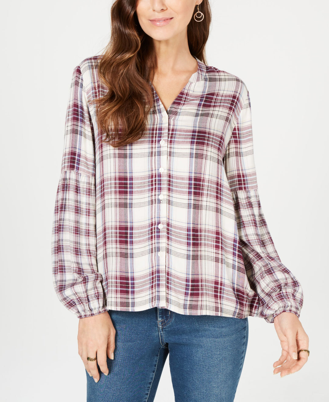 Style & Co Plaid Bishop Sleeve Shirt