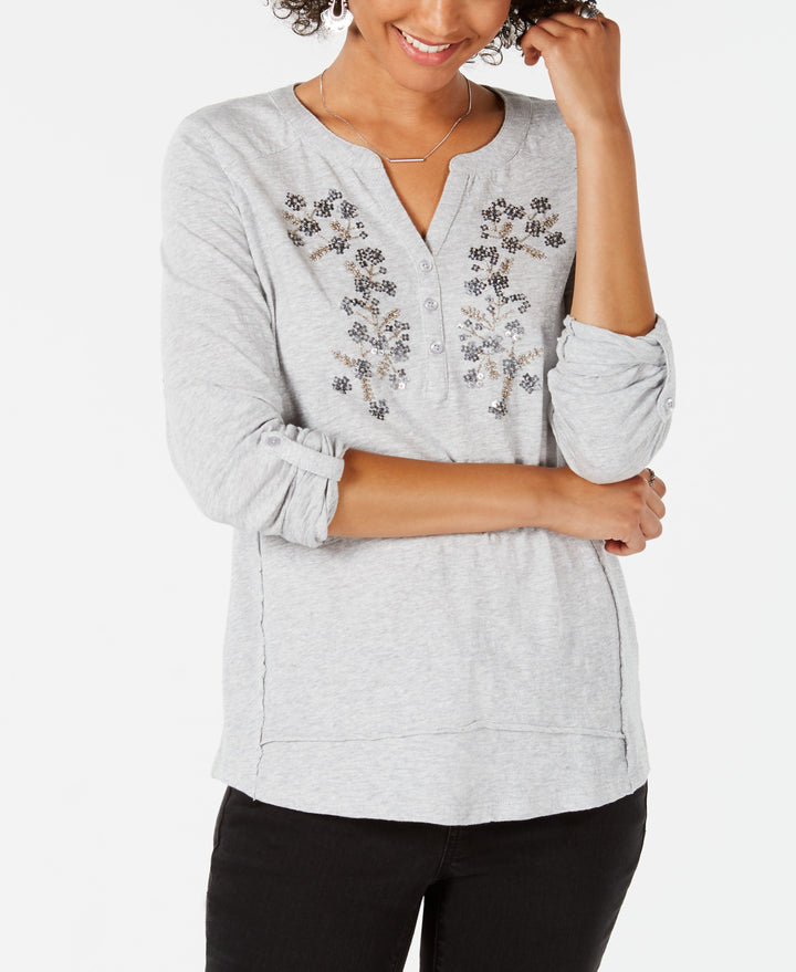 Style & Co Cotton Flower Embellished Top