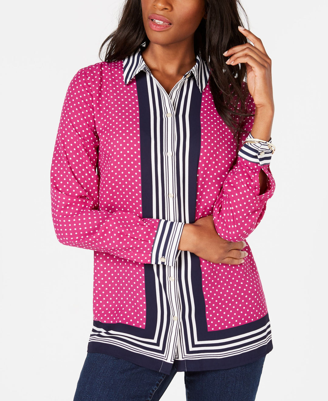 Charter Club Border Stripe Dot Print Blouse