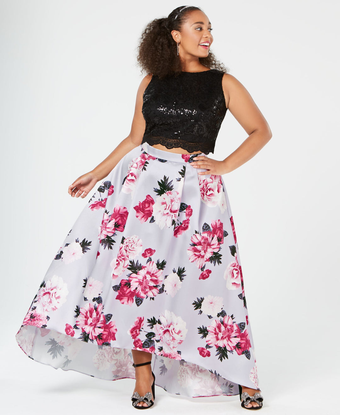 City Studios Trendy Plus Size 2 Pc. Sequin Floral Gown