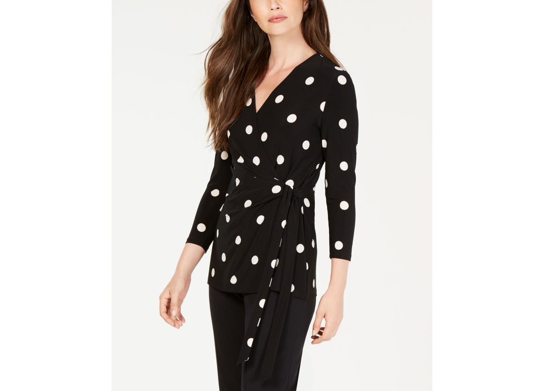 Anne Klein Petite Dot-Print Side-Tie Top