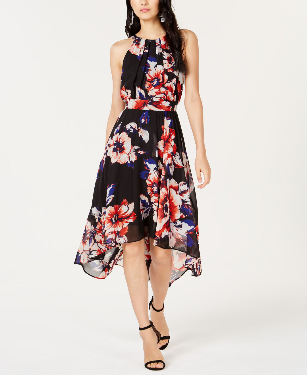Petite Floral Print Handkerchief Hem Dress