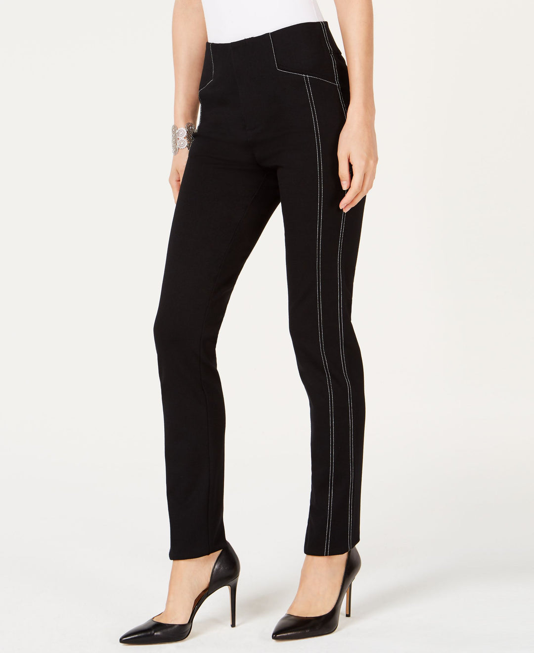 Curvy Contrast Stitch Straight Leg Pants