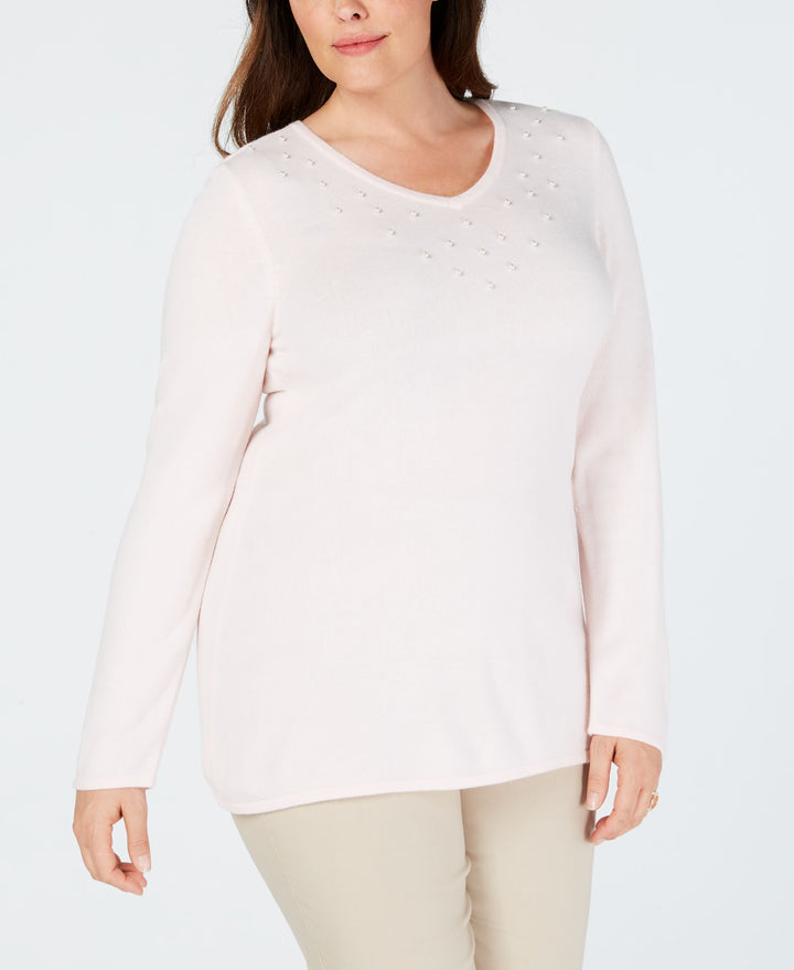 Plus Size Luxesoft Faux-Pearl Sweater