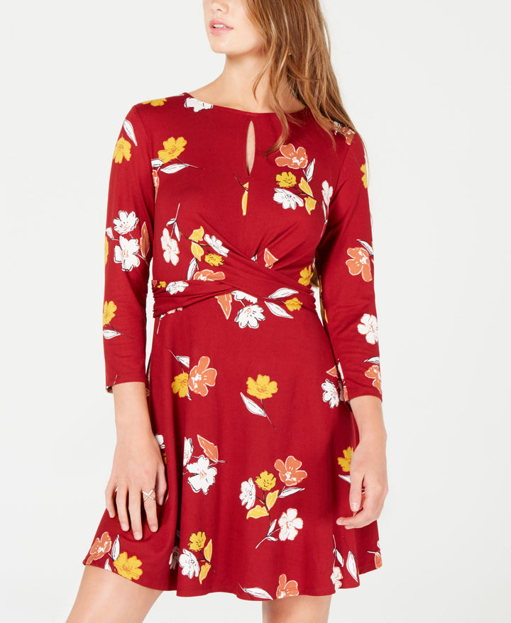 Juniors' Printed Twist-Front Dress