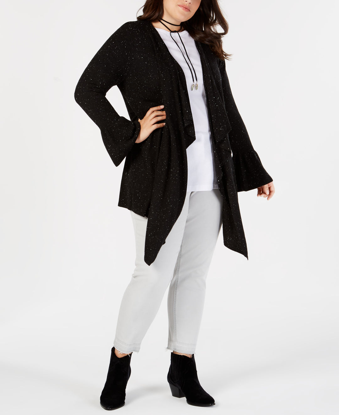 Plus Size Ruffled-Sleeve Open-Front Cardigan