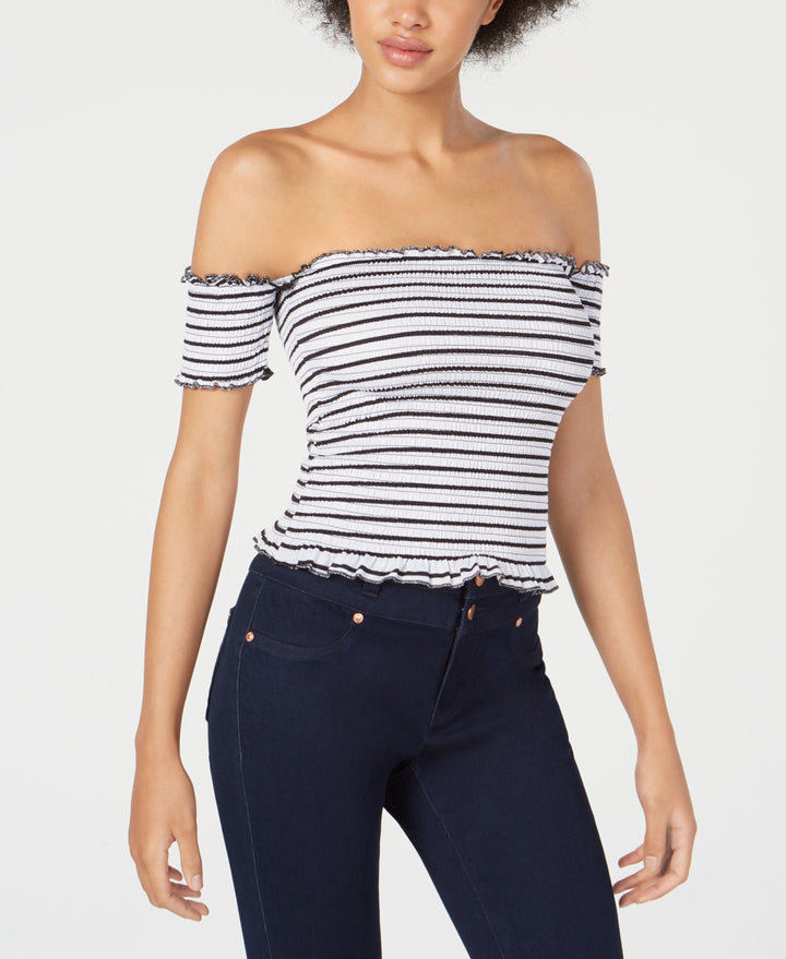 Juniors' Smocked Off-The-Shoulder Crop Top