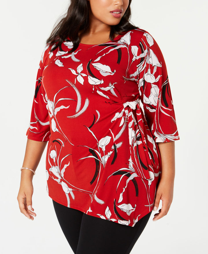Alfani Plus Size Printed Side Tie Top