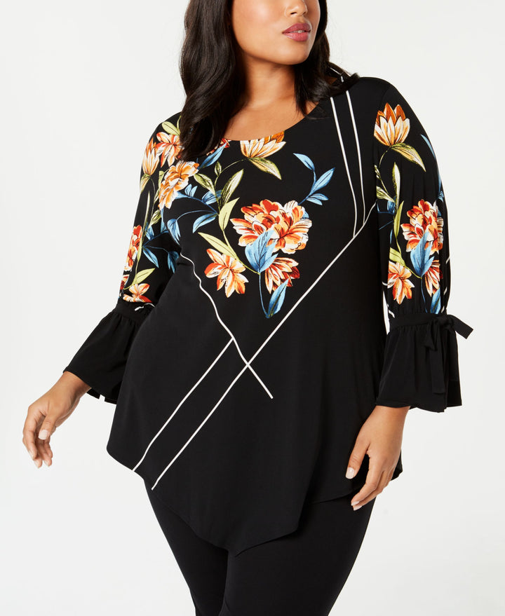 Alfani Plus Size Printed Pointed Hem Top