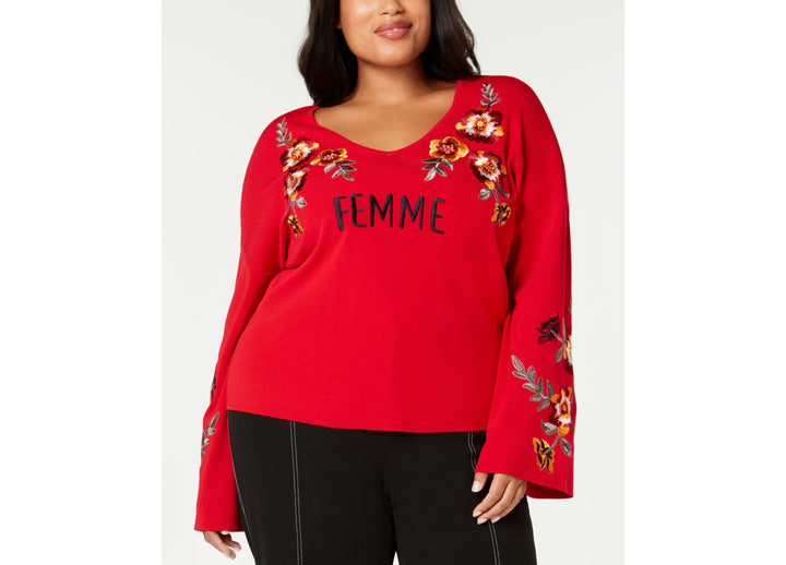 I.N.C. Plus Size Embroidered Bell-Sleeve Sweater