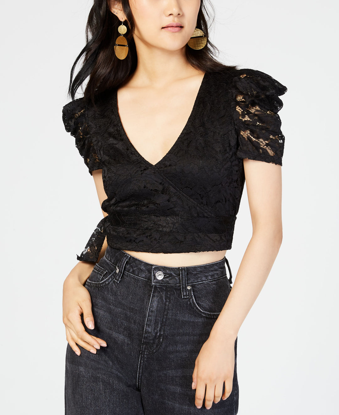 Material Girl Juniors Lace Faux Wrap Crop Top