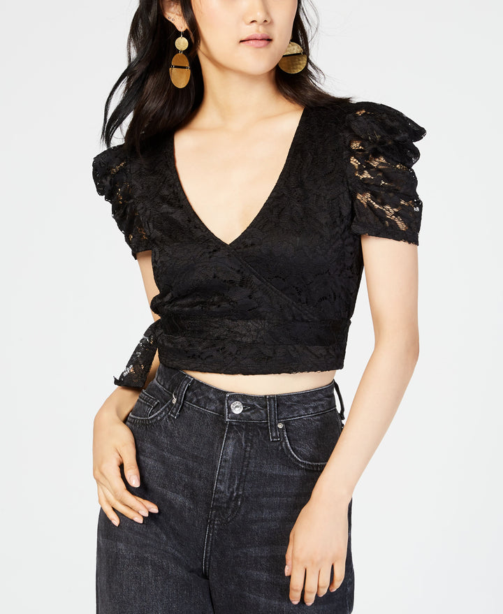 Material Girl Juniors Lace Faux Wrap Crop Top