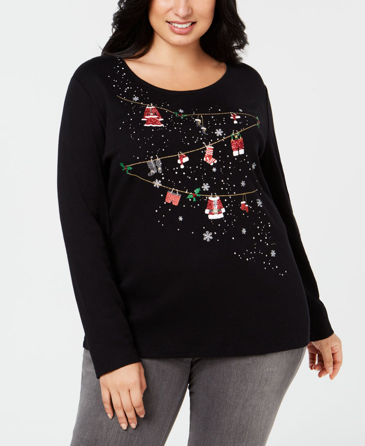 Karen Scott Plus Size Cotton Holiday Theme T-Shirt