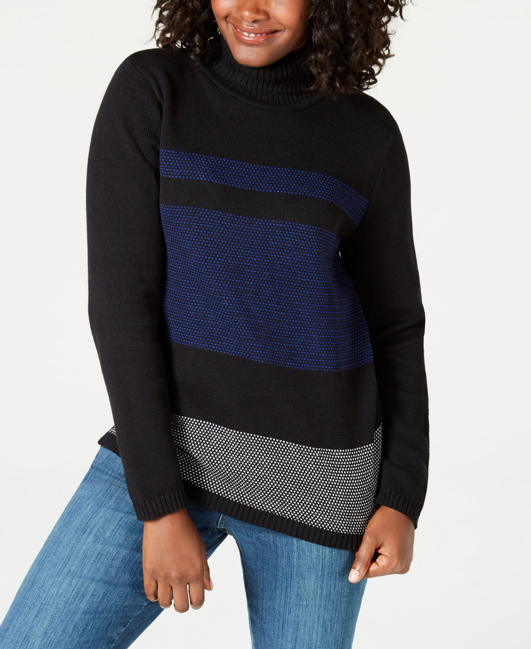 Karen Scott Cotton Printed Turtleneck Sweater