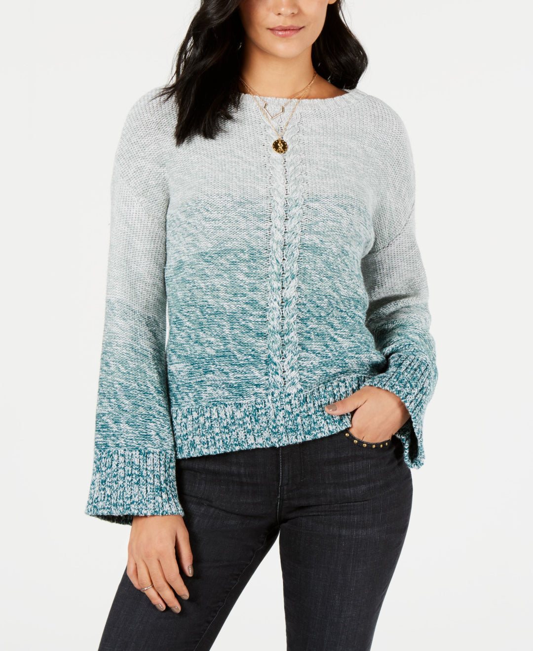 Style & Co Gradient Front Braid Sweater