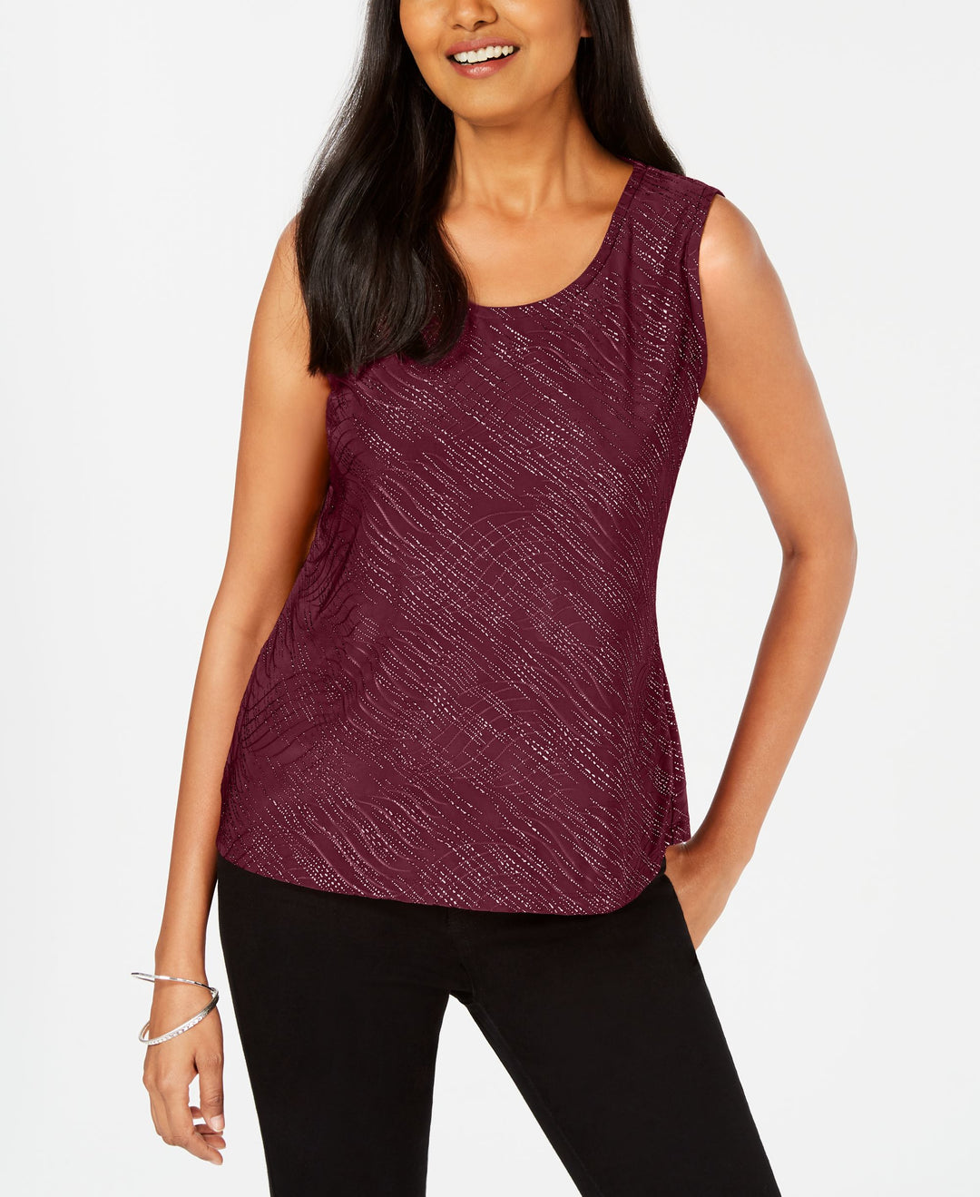 JM Collection Petite Jacquard Print Top