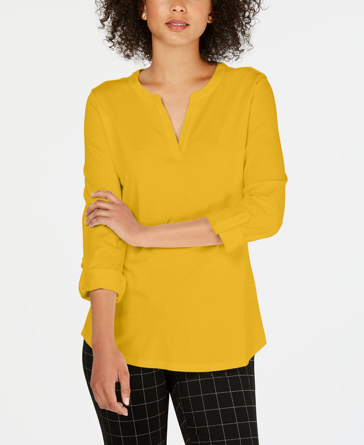 Charter Club Supima Cotton Split Neck Top