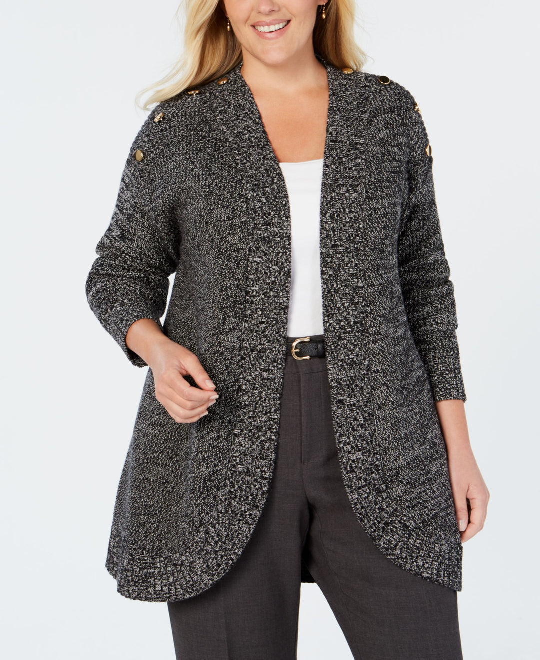 Charter Club Plus Size Marled Knit Cutaway Cardigan