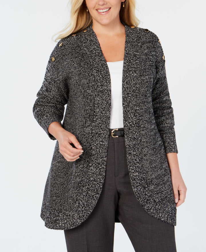 Charter Club Plus Size Marled Knit Cutaway Cardigan