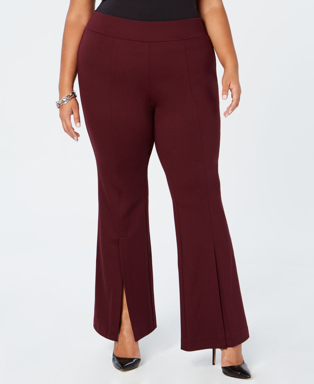 I.N.C. Plus & Petite Plus Size Pont&eacute;-Knit Slit-Front Pants