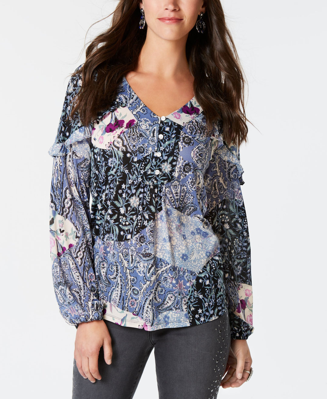 Style & Co Printed Prairie Top