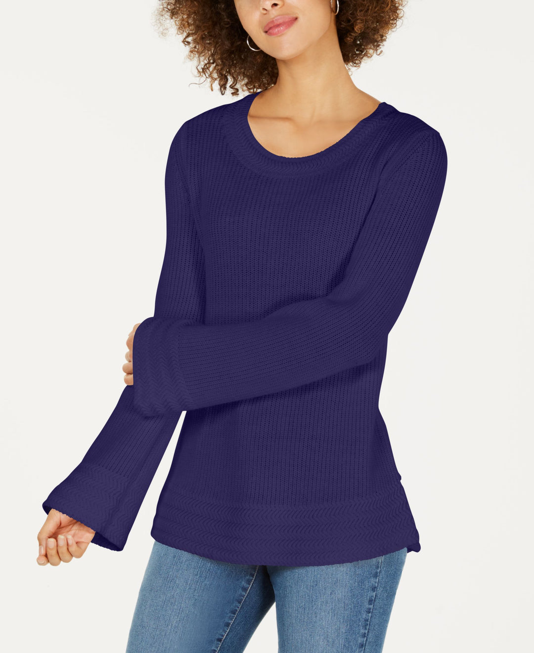 Style & Co Flare Sleeve Contrast Border Sweater