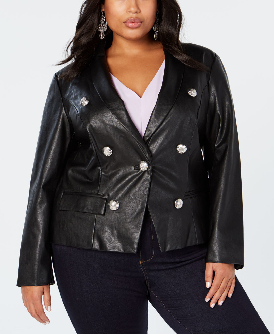 Plus Size Faux Leather Blazer