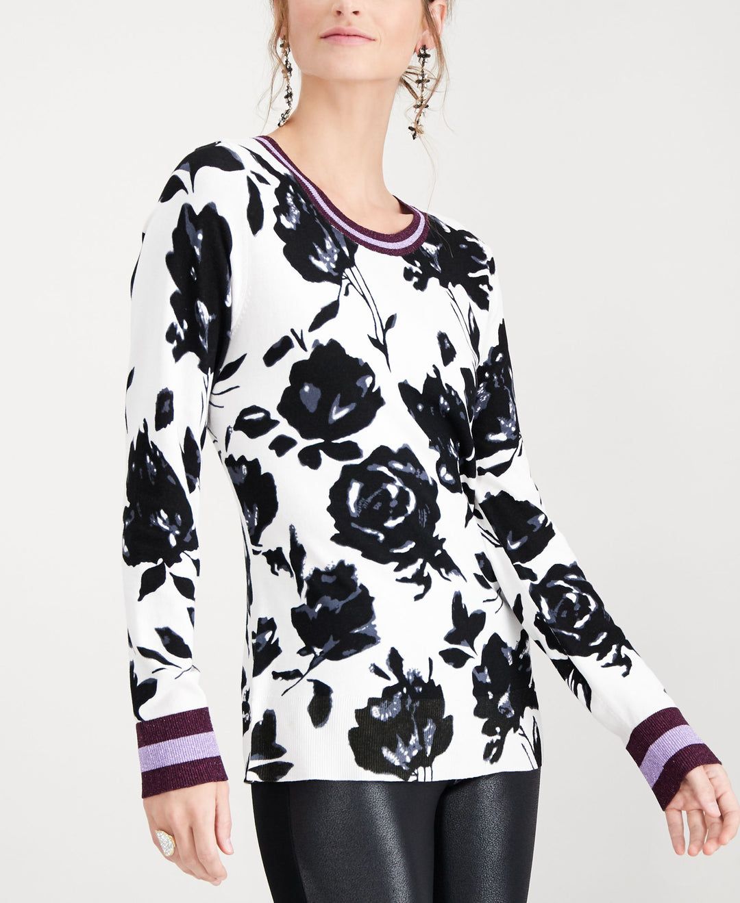 Floral Varsity Stripe Pullover Sweater