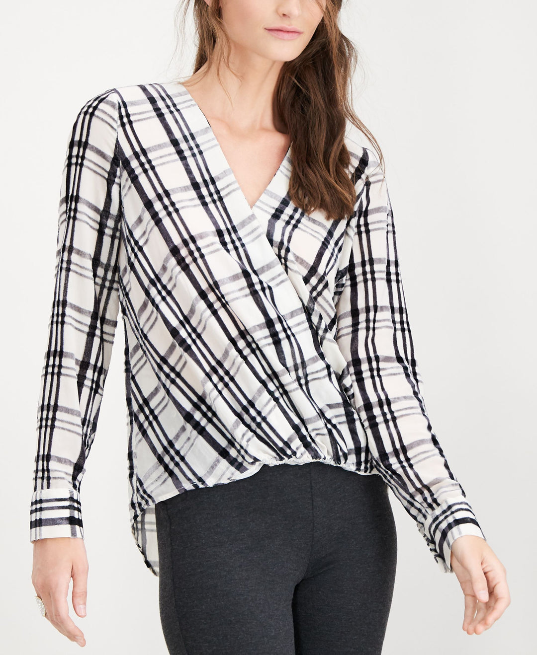 Petite Plaid Burnout Print Top