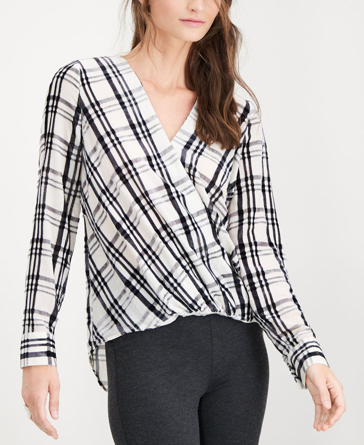 Petite Plaid Burnout Print Top