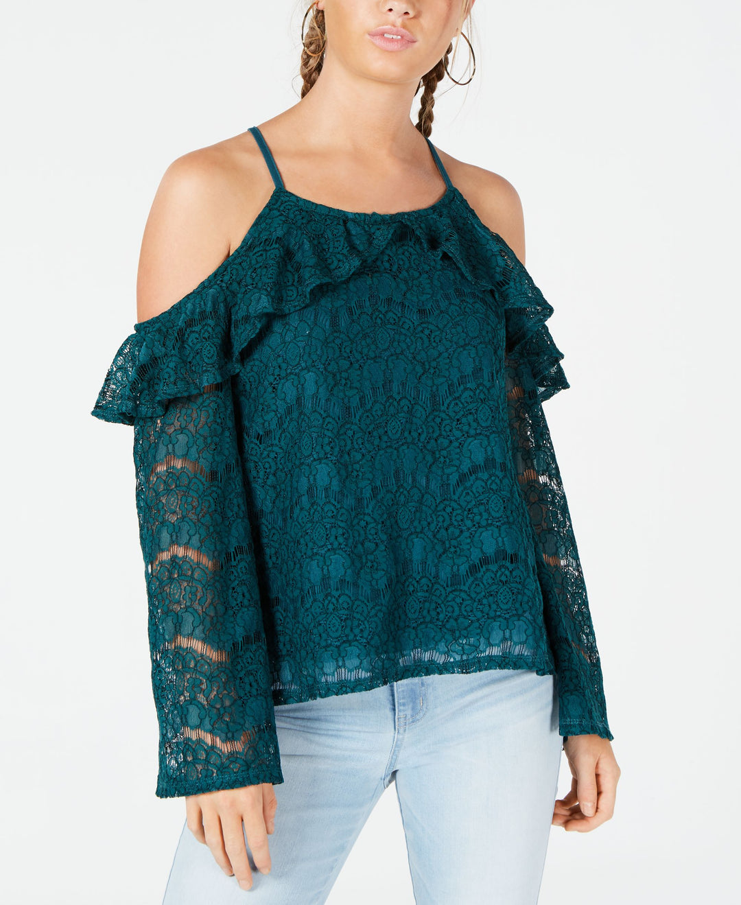 by Ikeddi Juniors' Lace Cold-Shoulder Top
