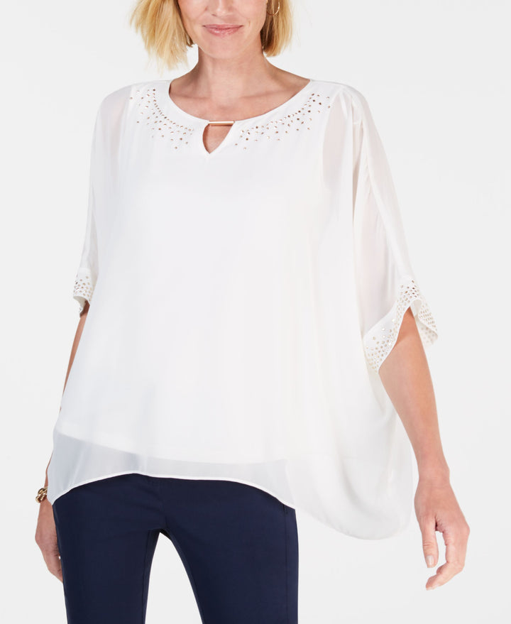 JM Collection Embellished Keyhole Poncho Top