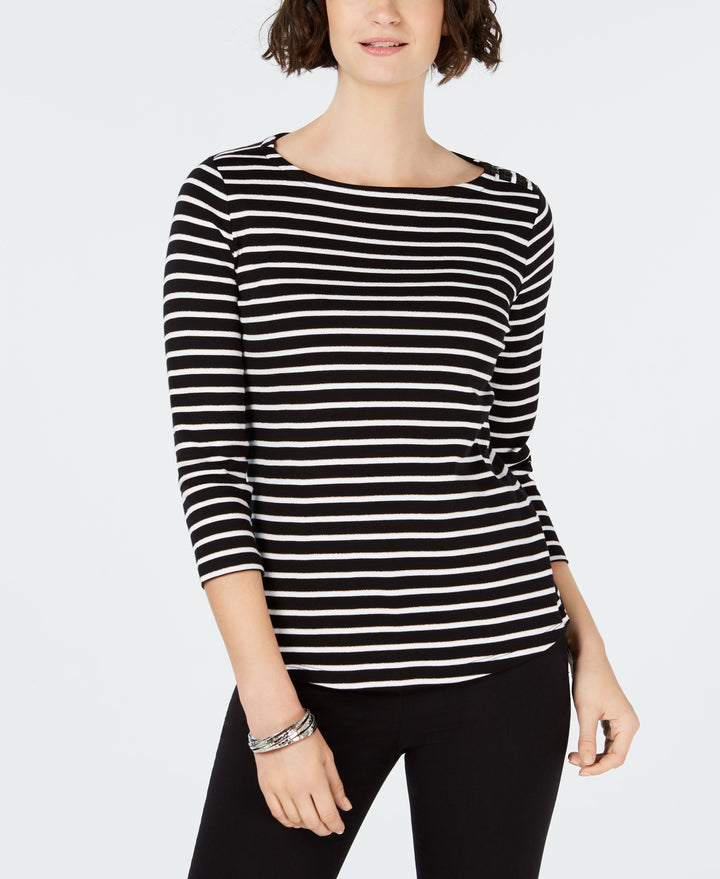 Button-Shoulder Print Top