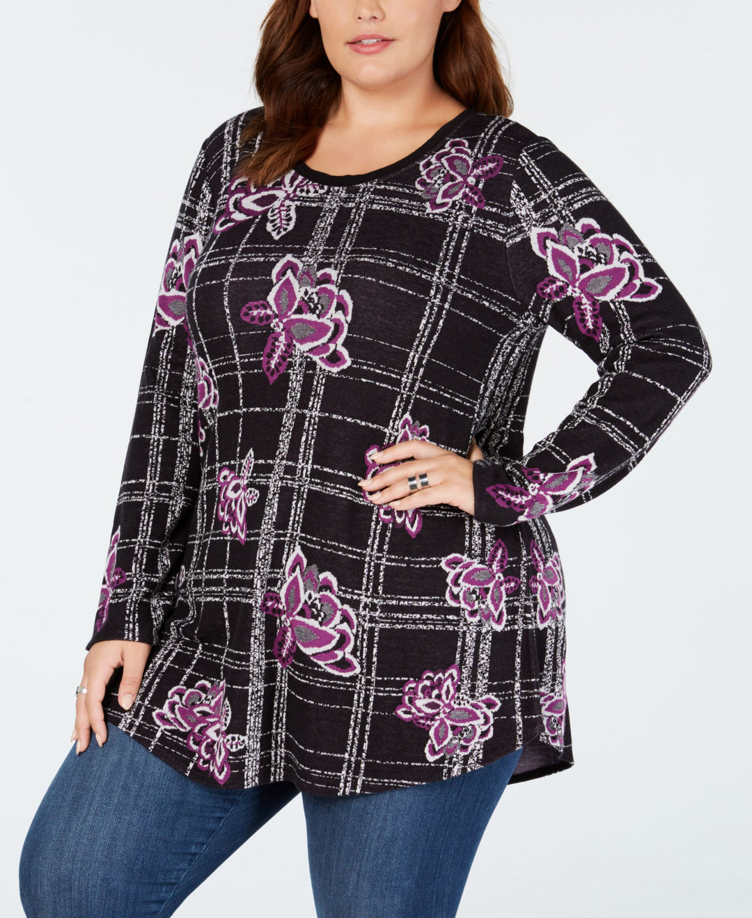 Style & Co Plus Size Floral Jacquard Sweater